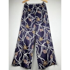 Satin Lounge Pants Chain Pattern Purple Pull On Stretch Waist Size S-M